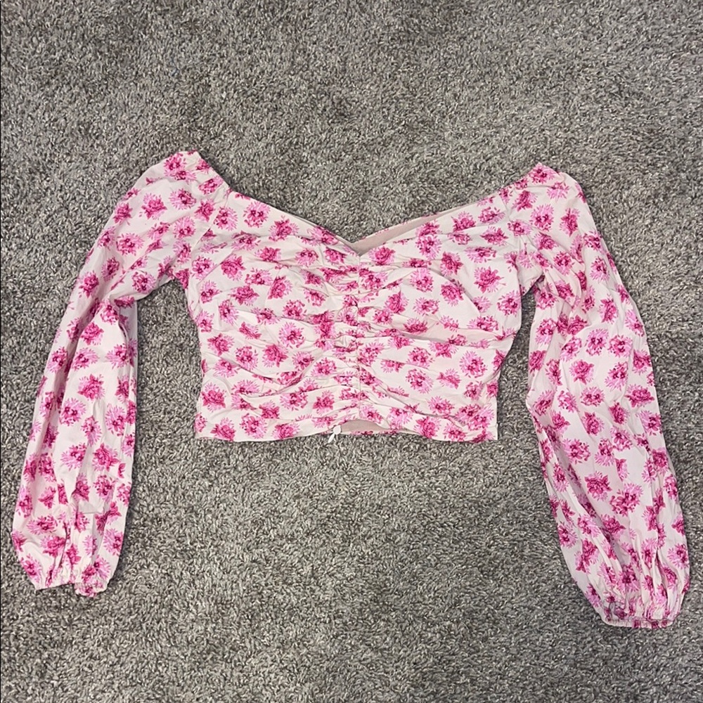 Zara Pink Floral Off The Shoulder Bardot Top